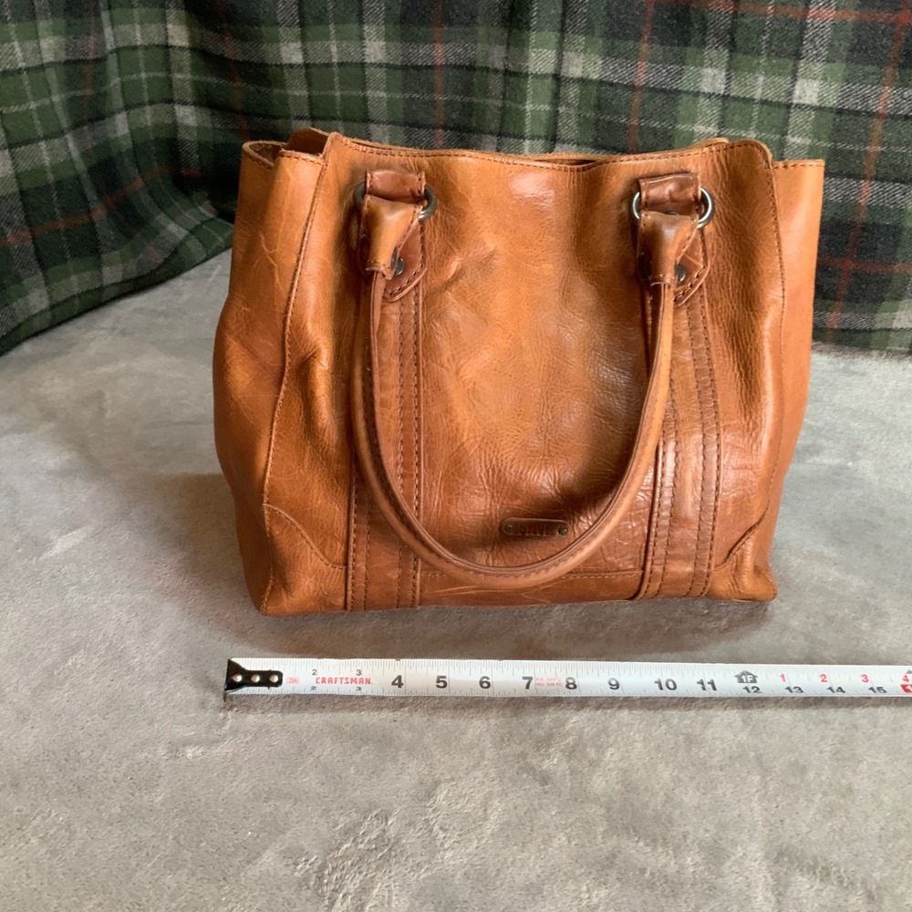Frye Melissa Leather Satchel Cognac Brown Handbag Tote with Dust Bag - Picture 4 of 8